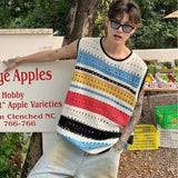 Riolio Sweater Vest Men Harajuku Fashion Simple Popular Summer Hollow Out All-match Streetwear Japanese Style Striped Knitwear Hip Hop