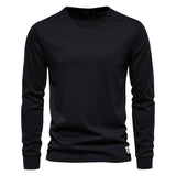 Riolio Solid Color Cotton T Shirt Men Casual O-neck Long Sleeved Mens Tshirts Spring Autumn High Quality Basic T-shirt Male