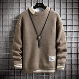 Riolio Autumn Winter Men Sweater Warm Top New Fashion Stitching Color Matching Pullover Round Neck Sweater Thickened Knitted Sweater