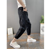 Riolio Korean Ankle-Length Distressed Jeans Men White Breathable Slim Fit Ripped Denim Pants Four Season Narrow Leg Harem Male Trousers