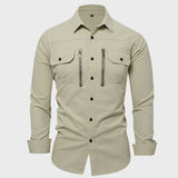 Riolio  Spring Autumn Men's Cotton Cargo Shirts Casual Men Long Sleeve Workwear Shirt Vintage Man Multi-Pocket Military Button Shirt