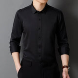 Riolio  Elastic Long-sleeved Shirt Work-fitting Business Shirt Young Men's Spring Summer Casual White Shirt