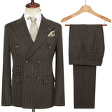 Riolio  Autumn Winter Double-Breasted Thick Stripes Suits for Men Slim Fit 2 Piece Set Blazer Pants Office Smart Casual Wedding New