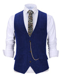 Riolio  V Neck Style Men's Suits Vest Herringbone Wool Classical Causal Slim Fit Men's Waistcoat With Pocket For Wedding Groomesmen