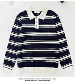 Riolio New American Trendy Men Polo Neck Sweater Light Luxury Striped Knit Long Sleeve Pullover Tops High Quality Loose Knitwear M-3XL