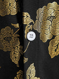 Riolio Metallic Gold Flowers Pattern Shirts for Men Vintage Short Sleeves Button-up Shirt Summer Streetwear Tops