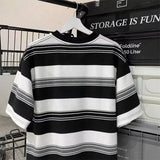 Riolio Japanese Summer Retro Men and Women Trend Striped Round Neck Short Sleeved Couple Loose Personality Casual T-shirt Harajuku Top