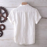 Riolio Japanese Retro Wrinkled Short-sleeved Linen Shirt for Men Summer Casual Thin Breathable Loose Half-sleeved Cotton Linen Shirt