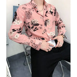Riolio  Printed Long-sleeved Shirt Men Korean Style Nightclub Personalized Button Cardigan