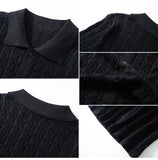 Riolio  Summer New Trend Men Fashion Polo Shirt Light Luxury Textured Knit T-shirt American Style Short Sleeve Casual Cardigan Tops