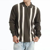 Riolio  Autumn Men's Retro Striped Polo Sweater Long Sleeve Half Zip Luxury Knitwear Business Casual Loose Fit Patchwork Pullover Tops