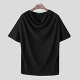Riolio  Men T Shirt Solid Color Short Sleeve Pleated Casual Male Tee Tops Summer Loose Streetwear Fashion Leisure Men Clothing