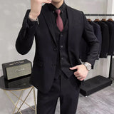 Riolio  Groom's Wedding Dress ( Jacket + Vest + Pants ) High End Brand Solid Color Men's Casual Business Office Formal Suit 3Pcs Sets