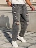 Riolio  Men's All-Season Gray Ripped Loose-Fit Jeans