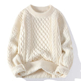 Riolio Autumn Winter Men Sweater Vintage O Neck Solid Color Mens Knitted Pullovers Loose Harajuku Mens Retro Knitting Pullover Sweaters