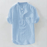 Riolio  Lightweight Short Sleeve Cotton Linen Casual Shirt Men's Loose Fit Half Sleeve Fresh Style Summer T-Shirt Upper Body