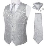 Riolio Men's Suit Vest Neck Tie Set Wedding Party Dress Paisley Solid Green Silk Waistcoat Tuxedo Male Blazer DiBanGu