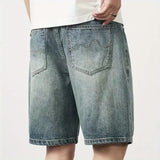 Riolio  Cowboy Shorts Men Summer Loose Pocket Straight Cylinder Trend Casual Middle Pants Washing Nostalgia Versatile Quarter Pants