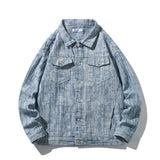 Riolio Spring Men Lapel Denim Coat Jacquard patter Fashion Washed denim jacket Motorcycle Jeans Jacket Hommes loose Cotton Casual Coats