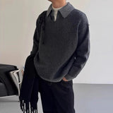 Riolio New American Chic Polo Neck Men Sweater Light Luxury Fake Two Piece Knit Pullover Trendy High Quality Long Sleeve Knitwear M-2XL