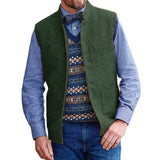 Riolio  Men Vest Brown Herringbone Single Button Stand Collar Waistcoat For Wedding Business Banquet Work Daily Casual Men Suit Vest