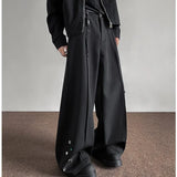 Riolio Fashion Black Casual Pants Men Buttons Design High Street Hip-hop Wide Leg Mopping Trousers All-match Casual Korean Style