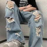 Riolio Vintage Distressed Straight-leg Jeans American Style Slimming Bell Bottoms Loose Fit High-waisted Summer Thin Version For Men