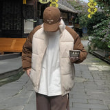 Riolio  Versatile Casual Patchwork Unisex Winter Parka Coat Color Blocked Stand Collar Pocket Quilted Jacket for Male Loose Fit Men Coat