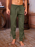 Riolio  Mens Vintage Medieval Lace Up Tapered Ankle Linen Pants For Themed Parties