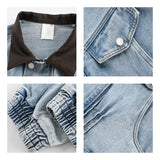 Riolio  New Autumn Winter Men Denim Jacket Color Block Collar Fashion Large Pockets Outdoor Casual Coat Streetwear Trending Outerwear