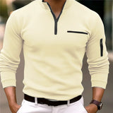 Riolio  Men's long-sleeved Casual T-shirt With Half Zipper Spring Autumn Long-sleeved T-shirt Arm Zipper Sports Shirt