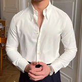 Riolio Spring Leisure British Business Shirt Design British Men Cuba Collar Slim Solid White Shirt Camisa Social Masculina Men Shirt