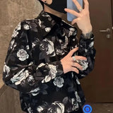 Riolio  Rose Printed Shirt Long-sleeved Spring and Summer New Fashionable Casual Loose Cardigan Versatile Top