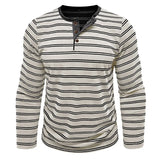 Riolio  New Men's Henley Collar Long Sleeve T-Shirts Striped Casual Button T Shirt for Men Spring Autumn Male Fashion Cotton Tees Tops