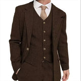 Riolio  Retro Herringbone Men's Blazer Suits Autumn Winter Single-breasted 3-piece Set Jacket vest Pant Thick style Formal Tuxedo Coats