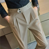 Riolio Men Pants Classic Men's Office Trousers Slim Fit High Waist Vintage Pockets for Formal Business Style Elegant Formal Pants