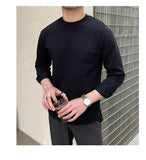 Riolio  New Autumn Fashion Men T-shirt Light Luxury Solid Color Long Sleeve Tops Leisure Streetwear Casual O Neck Basic Shirts M-3XL