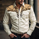 Riolio  Men's Western Style Floral Print Shirt Long Sleeve Button Cowboy Shirt with Chest Pockets