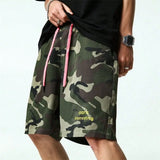 Riolio  Men's New Elastic High Waist Loose Work Camouflage Casual Multi-pocket Sports Shorts