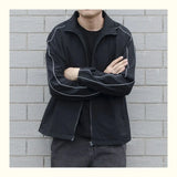 Riolio Jackets Men Autumn Pockets Casual Patchwork Loose Windbreaker Stripe Zipper Stand Collar Waterproof Outdoor Sports Bomber Jacket