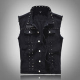 Riolio  Spring Fashion Men Rivet Denim Vest Punk Party Studded Slim Fit Jean Jacket Male Sleeveless Waistcoat for Men Plus Size 6XL