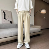 Riolio  Brown Suit Pants Men Society Mens Black Dress Pants Korean Loose Straight Casual Pants Mens Office Formal Trousers Plus Size