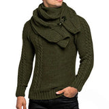 Riolio 2Pcs/Set O-Neck Long Sleeve Twist Ribbed Cuffs Men Sweater Scarf Autumn Winter Solid Color Thickened Warm Sweater Jumper Scarf