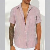 Riolio  Summer Men Striped Shirt Turn-down Collar Short Sleeve Casual Men Clothing Harajuku Streetwear Leisure Shirts For Male