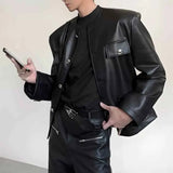 Riolio  Men Autumn Pu Leather Jacket Retro Motorcycle Band Nightclub Jacket Streetwear Fashion Youth Campus Versatile Top Men'S Clothing