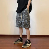 Riolio  Summer New Camouflage Multi Pocket Printed Workwear Men's Shorts Trendy American Loose Wide Leg Casual Elastic Band 5/4 Pan