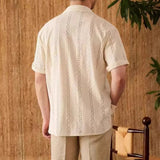 Riolio  Mens Shirt Mesh Hollow Shirt Streetwear Nightclub Sexy Fashion Niche Plain Short-Sleeve Tops Old Money Men'S Clothing New
