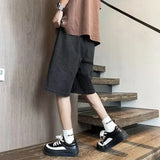 Riolio Summer Baggy Ripped Jorts For Men Y2K Streetwear Denim Shorts Retro Casual Shorts Pants Wide Leg Straight Blue Bermuda Jean