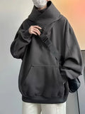 Riolio Autumn Solid Color Ninja Turtleneck Hoodies For Men Y2K Vintage Fleece Sweatshirts Hip Hop Japanese Streetwear Oversized Hoodie
