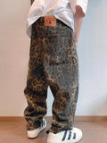 Riolio Tan Leopard Jeans Men Denim Pants Male Oversize Wide Leg Trousers Streetwear Hip Hop Vintage Clothes Loose Casual